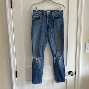 MOTHER Blue Skinny Jeans with Distressed Knees
